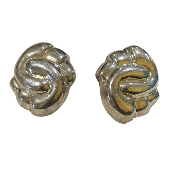 Large Vintage Sterling Silver 925 Earrings Swirl Shells 1.25” - Picture 1 of 4